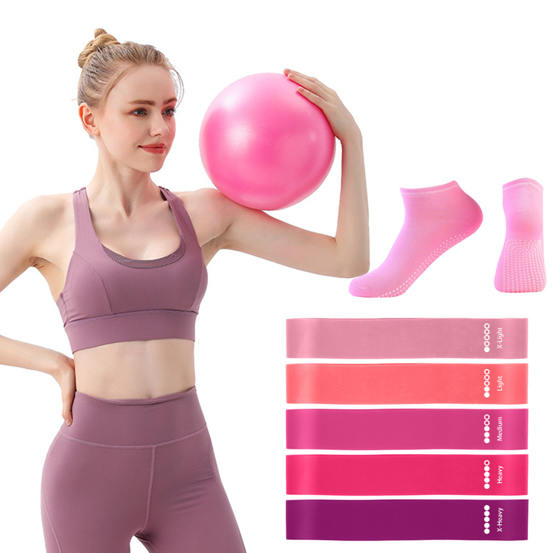 Yoga Fitness At Home - Pilates Ball Resistance Bands Grip Socks
