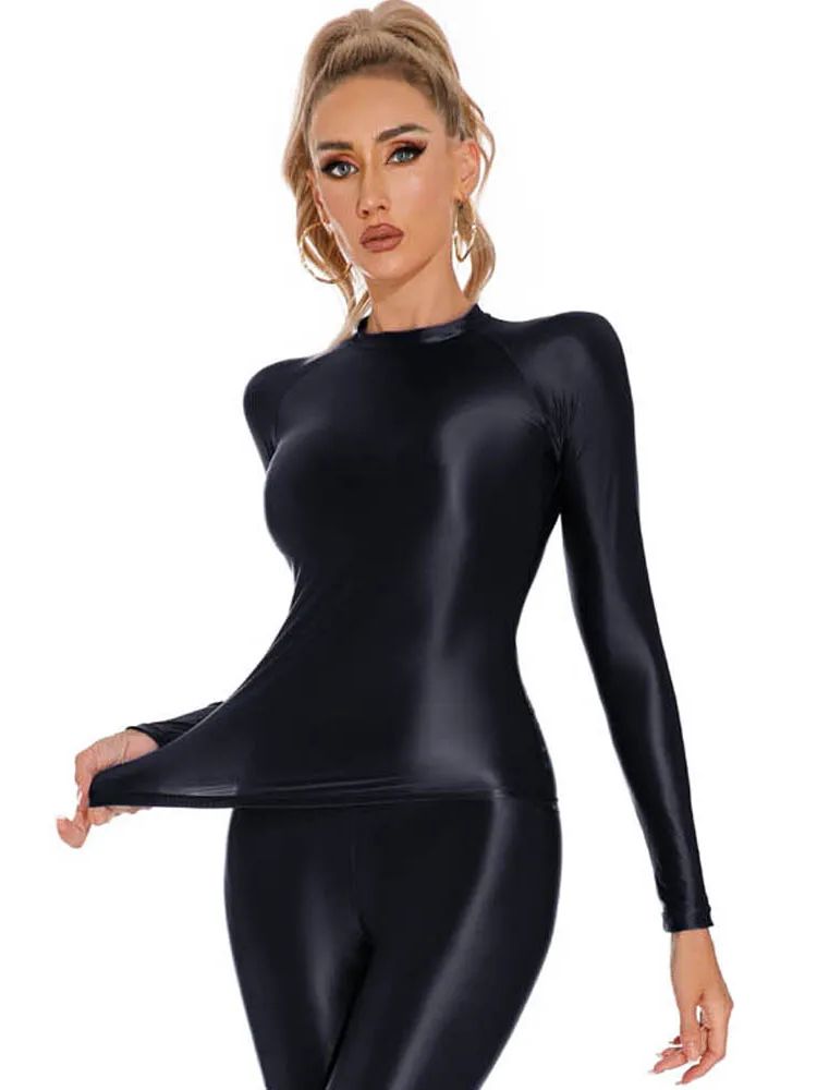 Glossy Shiny Elasitc Long Slee - Yoga Fitness Fit Club recension och pris